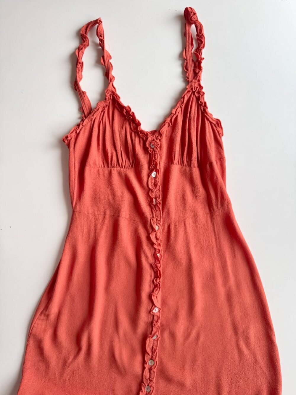 Aritzia WILFRED Heartthrob Sinopia Orange Crepe Ruffle Trim Midi Dress, Size 2 - Picture 5 of 15